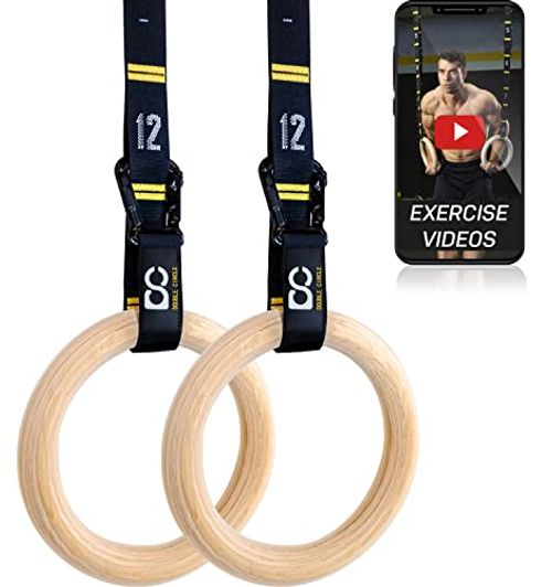 Double Circle Wood Gymnastics Rings with Quick Adjust Straps 2