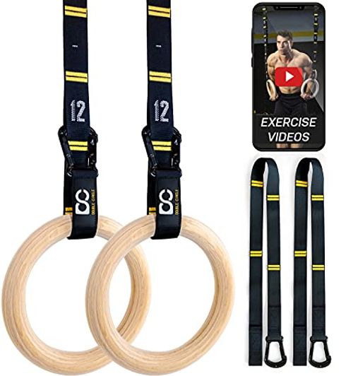 Double Circle Wood Gymnastics Rings with Quick Adjust Straps 3