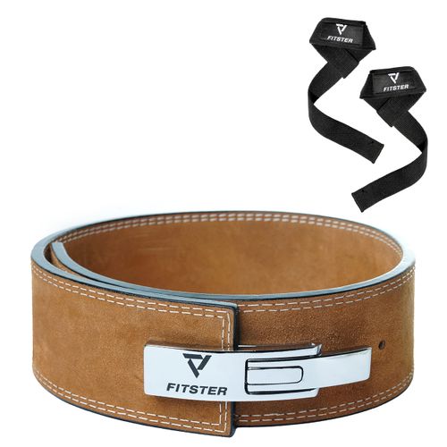Fitster Weight Leather Lever Lifting Belt and Lifting Wrist Straps
